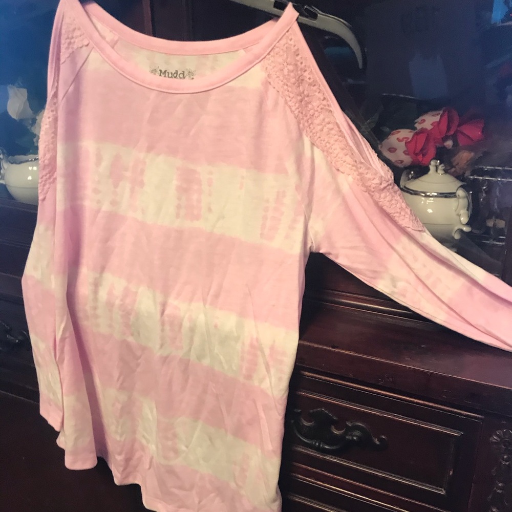Mudd Cold Shoulder Tie-dyed Pink Shirt size 16